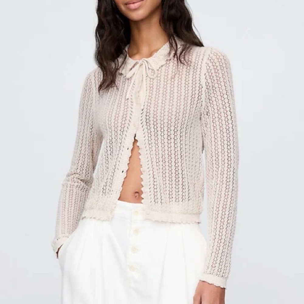 GAP x DOEN Linen‎ Blend Pointelle Cardigan Cream